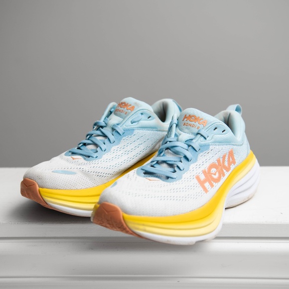 HOKA Bondi 8 Blue Yellow  Women's 7 B Comfort Cushioned Walking Running Nursing - Picture 2 of 8